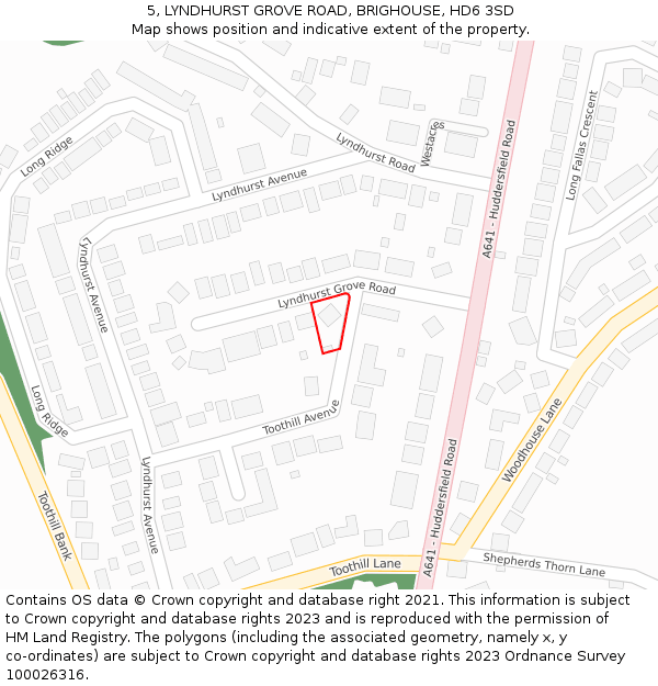 5, LYNDHURST GROVE ROAD, BRIGHOUSE, HD6 3SD: Location map and indicative extent of plot