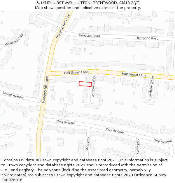 5, LYNDHURST WAY, HUTTON, BRENTWOOD, CM13 2QZ: Location map and indicative extent of plot