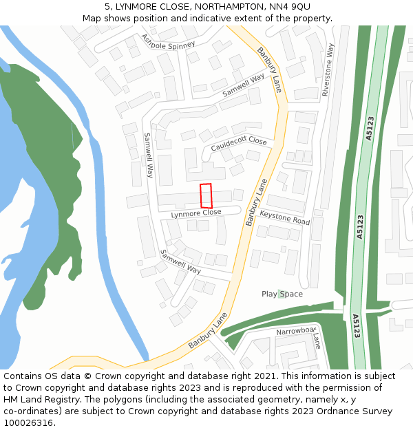 5, LYNMORE CLOSE, NORTHAMPTON, NN4 9QU: Location map and indicative extent of plot