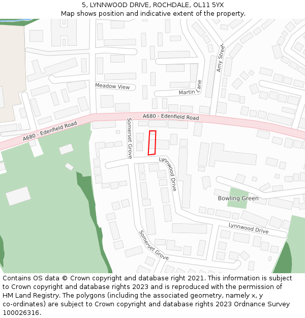 5, LYNNWOOD DRIVE, ROCHDALE, OL11 5YX: Location map and indicative extent of plot