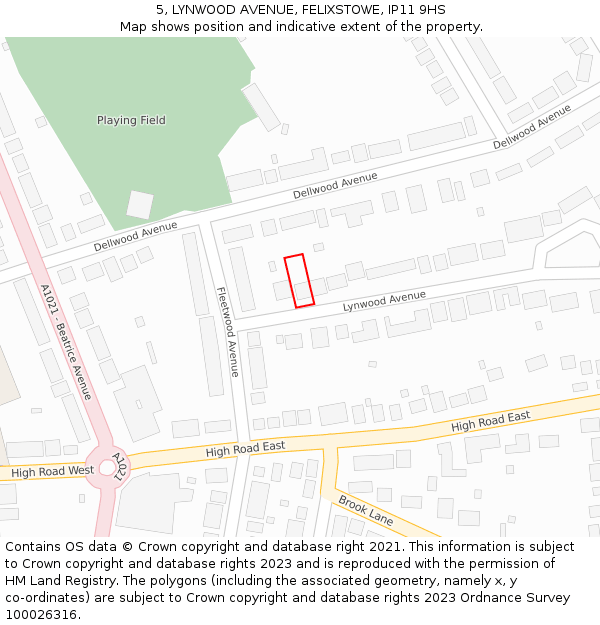 5, LYNWOOD AVENUE, FELIXSTOWE, IP11 9HS: Location map and indicative extent of plot