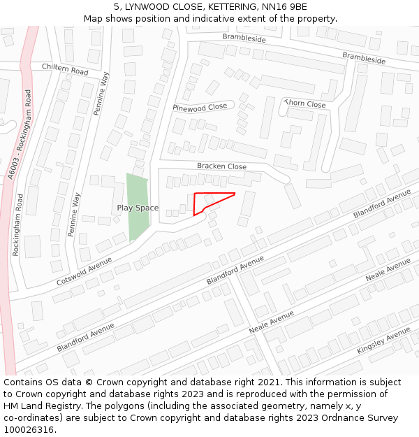 5, LYNWOOD CLOSE, KETTERING, NN16 9BE: Location map and indicative extent of plot