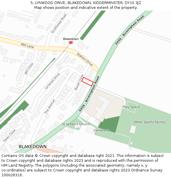 5, LYNWOOD DRIVE, BLAKEDOWN, KIDDERMINSTER, DY10 3JZ: Location map and indicative extent of plot