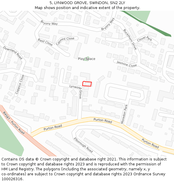 5, LYNWOOD GROVE, SWINDON, SN2 2LY: Location map and indicative extent of plot