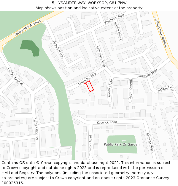 5, LYSANDER WAY, WORKSOP, S81 7NW: Location map and indicative extent of plot
