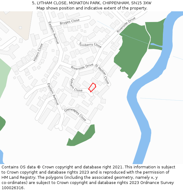 5, LYTHAM CLOSE, MONKTON PARK, CHIPPENHAM, SN15 3XW: Location map and indicative extent of plot