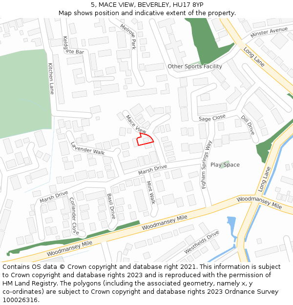 5, MACE VIEW, BEVERLEY, HU17 8YP: Location map and indicative extent of plot