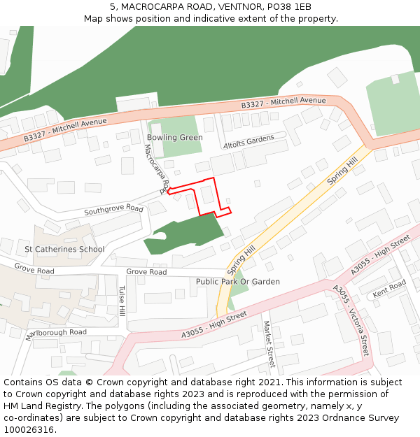 5, MACROCARPA ROAD, VENTNOR, PO38 1EB: Location map and indicative extent of plot