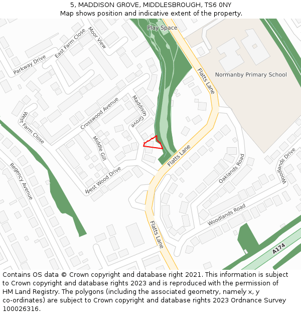 5, MADDISON GROVE, MIDDLESBROUGH, TS6 0NY: Location map and indicative extent of plot