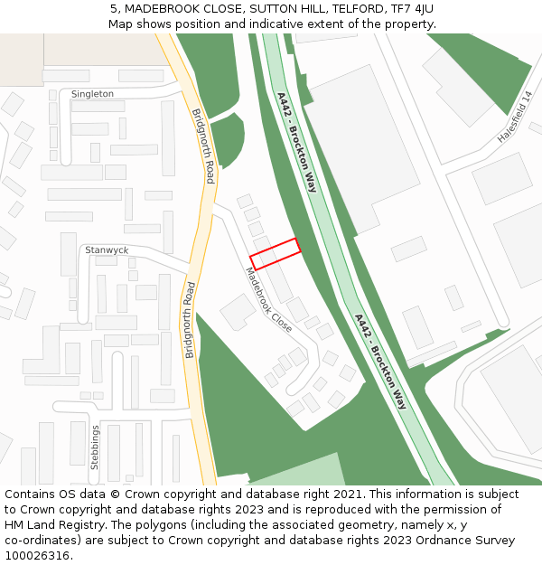 5, MADEBROOK CLOSE, SUTTON HILL, TELFORD, TF7 4JU: Location map and indicative extent of plot