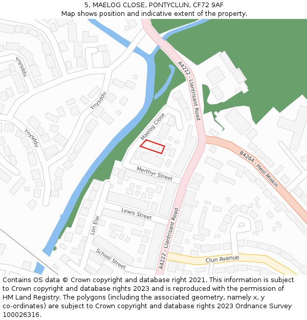5, MAELOG CLOSE, PONTYCLUN, CF72 9AF: Location map and indicative extent of plot