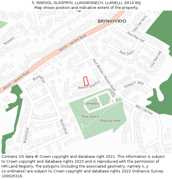 5, MAENOL GLASFRYN, LLANGENNECH, LLANELLI, SA14 8SJ: Location map and indicative extent of plot