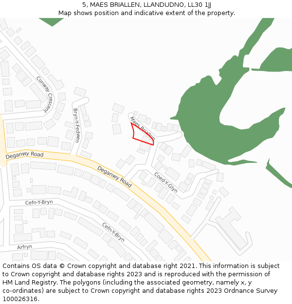 5, MAES BRIALLEN, LLANDUDNO, LL30 1JJ: Location map and indicative extent of plot