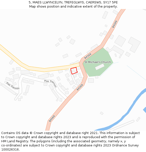 5, MAES LLWYNCELYN, TREFEGLWYS, CAERSWS, SY17 5PE: Location map and indicative extent of plot