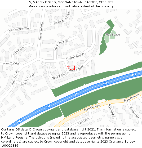 5, MAES Y FIOLED, MORGANSTOWN, CARDIFF, CF15 8EZ: Location map and indicative extent of plot