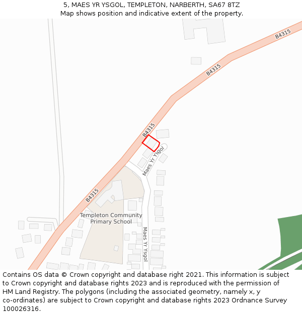 5, MAES YR YSGOL, TEMPLETON, NARBERTH, SA67 8TZ: Location map and indicative extent of plot