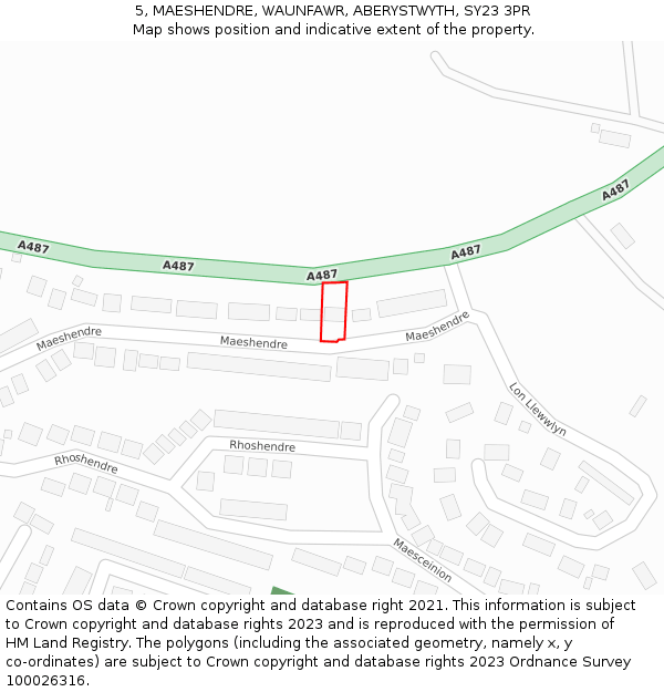 5, MAESHENDRE, WAUNFAWR, ABERYSTWYTH, SY23 3PR: Location map and indicative extent of plot