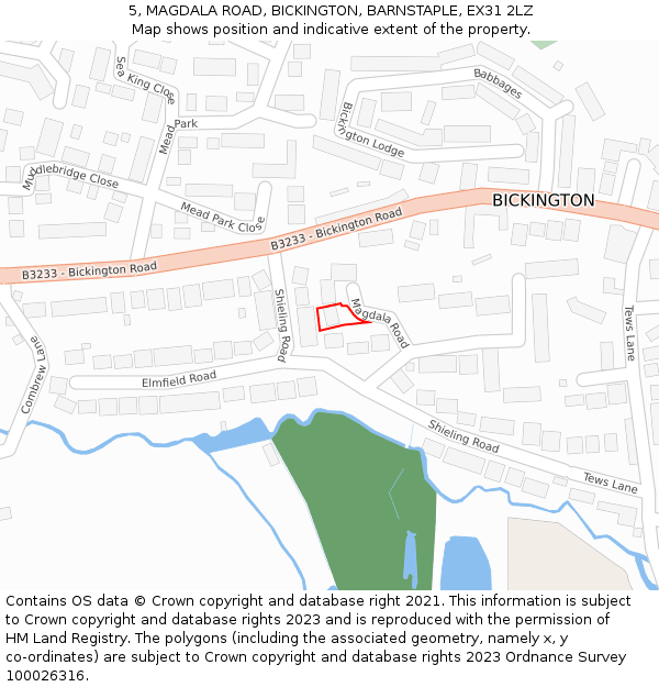5, MAGDALA ROAD, BICKINGTON, BARNSTAPLE, EX31 2LZ: Location map and indicative extent of plot