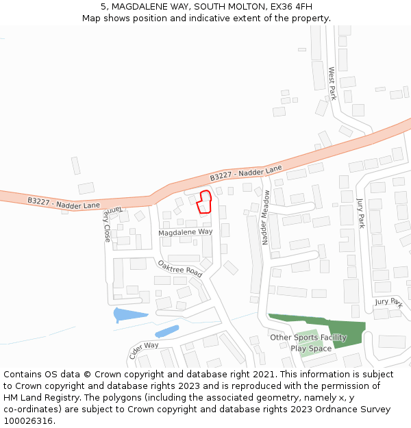 5, MAGDALENE WAY, SOUTH MOLTON, EX36 4FH: Location map and indicative extent of plot