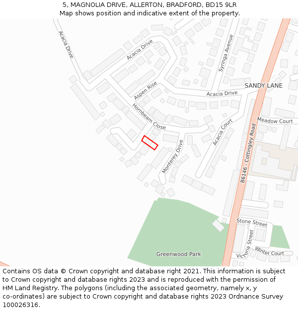 5, MAGNOLIA DRIVE, ALLERTON, BRADFORD, BD15 9LR: Location map and indicative extent of plot