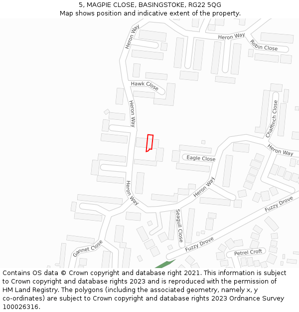 5, MAGPIE CLOSE, BASINGSTOKE, RG22 5QG: Location map and indicative extent of plot