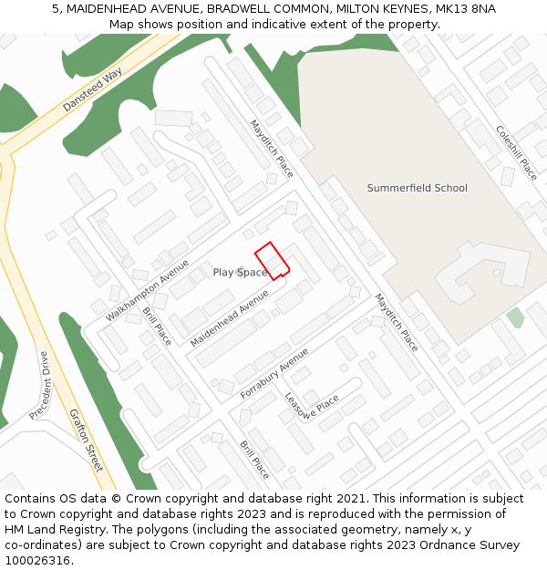 5, MAIDENHEAD AVENUE, BRADWELL COMMON, MILTON KEYNES, MK13 8NA: Location map and indicative extent of plot