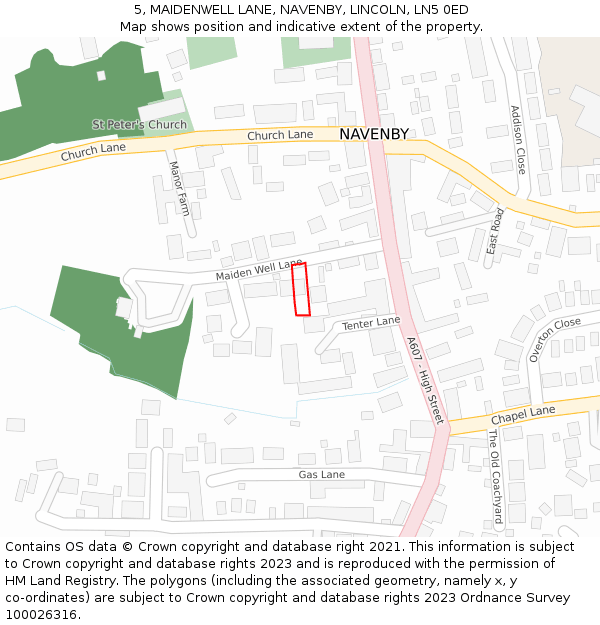 5, MAIDENWELL LANE, NAVENBY, LINCOLN, LN5 0ED: Location map and indicative extent of plot