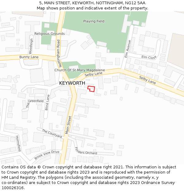 5, MAIN STREET, KEYWORTH, NOTTINGHAM, NG12 5AA: Location map and indicative extent of plot