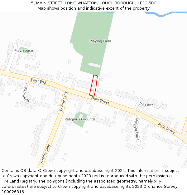 5, MAIN STREET, LONG WHATTON, LOUGHBOROUGH, LE12 5DF: Location map and indicative extent of plot