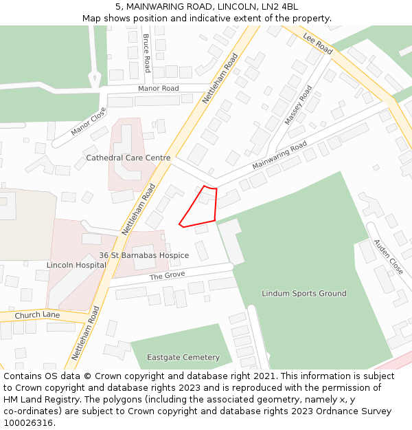 5, MAINWARING ROAD, LINCOLN, LN2 4BL: Location map and indicative extent of plot