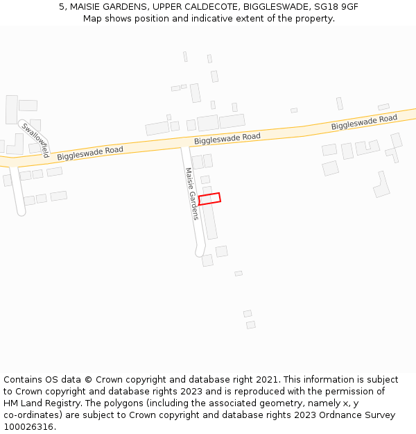 5, MAISIE GARDENS, UPPER CALDECOTE, BIGGLESWADE, SG18 9GF: Location map and indicative extent of plot