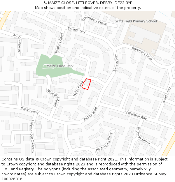 5, MAIZE CLOSE, LITTLEOVER, DERBY, DE23 3YP: Location map and indicative extent of plot