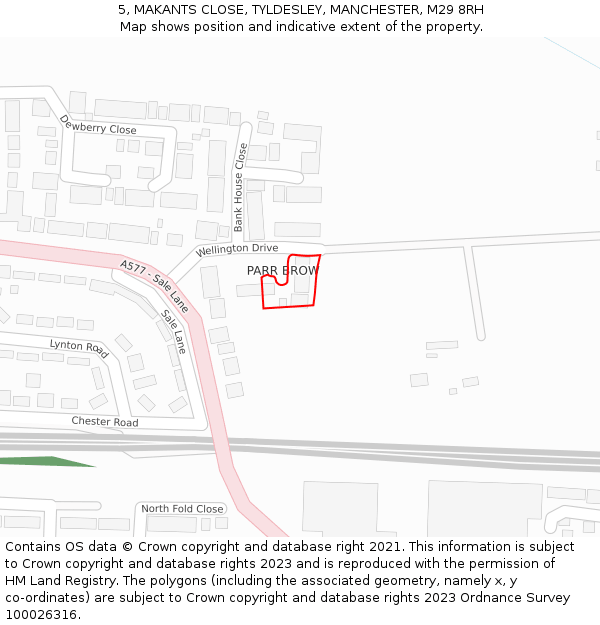 5, MAKANTS CLOSE, TYLDESLEY, MANCHESTER, M29 8RH: Location map and indicative extent of plot