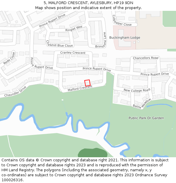 5, MALFORD CRESCENT, AYLESBURY, HP19 9DN: Location map and indicative extent of plot