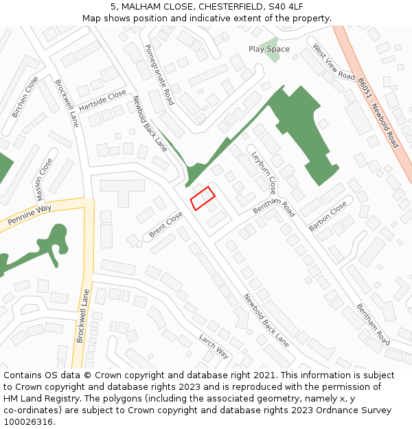 5, MALHAM CLOSE, CHESTERFIELD, S40 4LF: Location map and indicative extent of plot