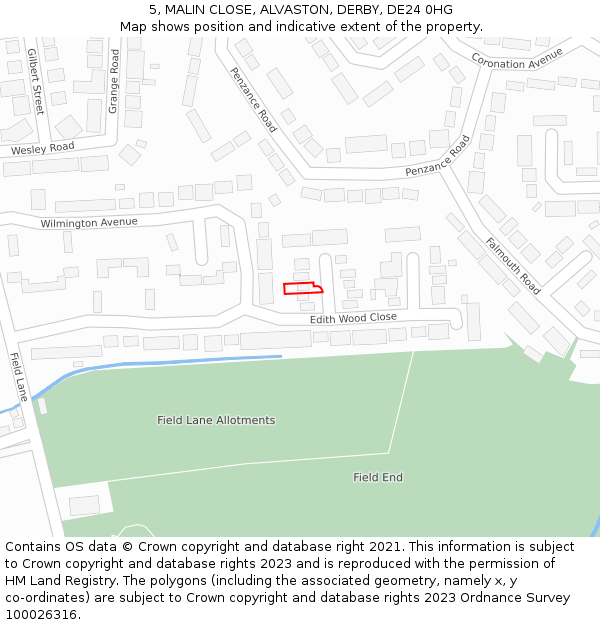 5, MALIN CLOSE, ALVASTON, DERBY, DE24 0HG: Location map and indicative extent of plot