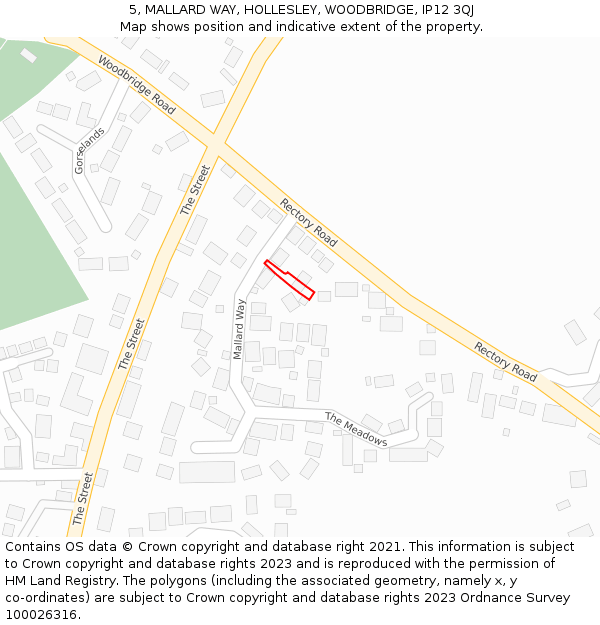 5, MALLARD WAY, HOLLESLEY, WOODBRIDGE, IP12 3QJ: Location map and indicative extent of plot