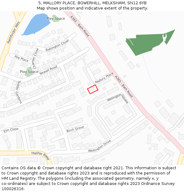 5, MALLORY PLACE, BOWERHILL, MELKSHAM, SN12 6YB: Location map and indicative extent of plot