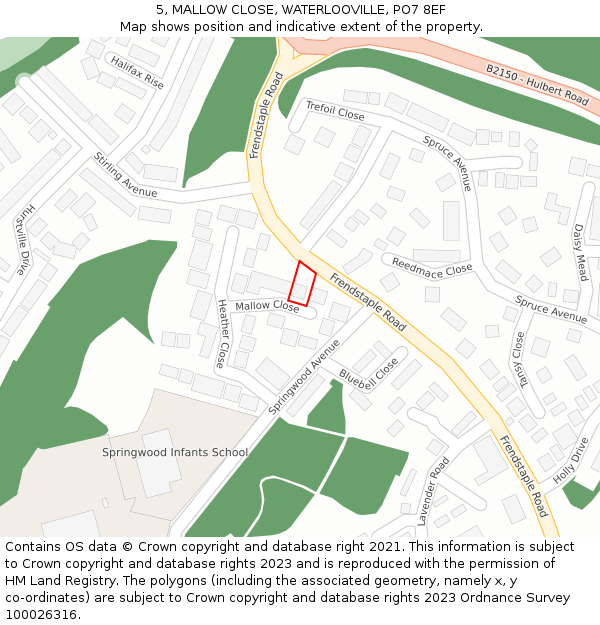 5, MALLOW CLOSE, WATERLOOVILLE, PO7 8EF: Location map and indicative extent of plot