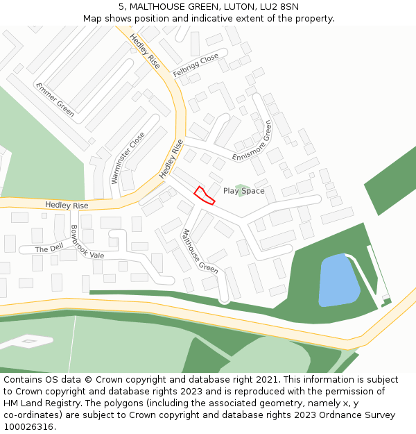 5, MALTHOUSE GREEN, LUTON, LU2 8SN: Location map and indicative extent of plot