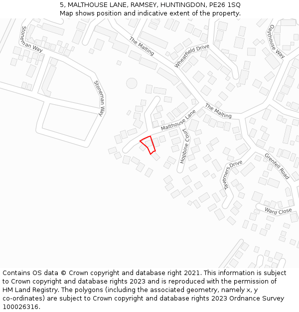 5, MALTHOUSE LANE, RAMSEY, HUNTINGDON, PE26 1SQ: Location map and indicative extent of plot