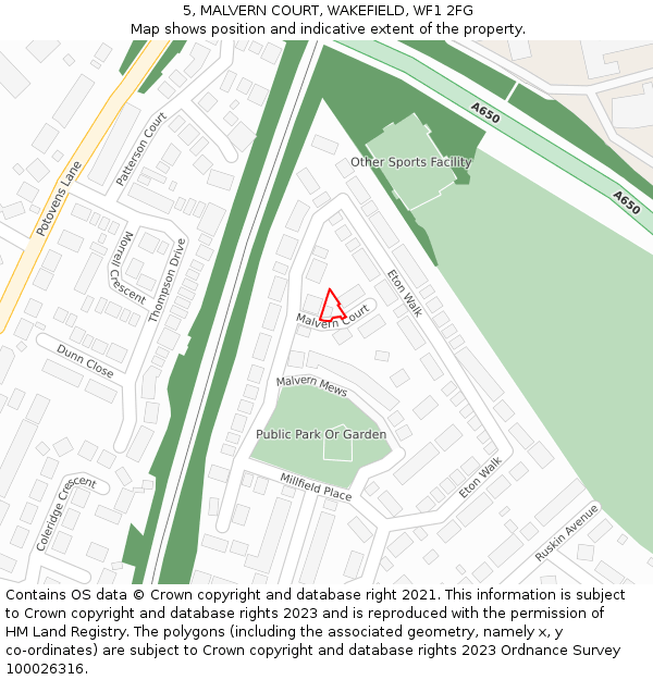 5, MALVERN COURT, WAKEFIELD, WF1 2FG: Location map and indicative extent of plot