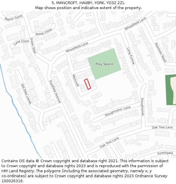 5, MANCROFT, HAXBY, YORK, YO32 2ZL: Location map and indicative extent of plot