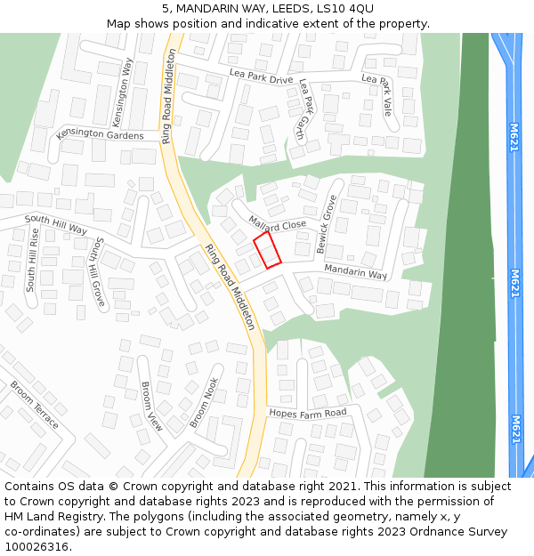 5, MANDARIN WAY, LEEDS, LS10 4QU: Location map and indicative extent of plot