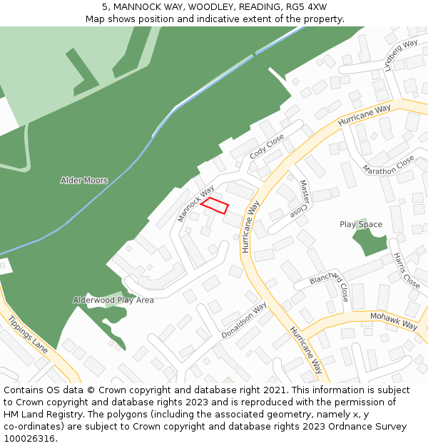 5, MANNOCK WAY, WOODLEY, READING, RG5 4XW: Location map and indicative extent of plot