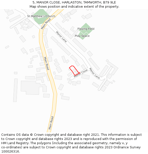 5, MANOR CLOSE, HARLASTON, TAMWORTH, B79 9LE: Location map and indicative extent of plot