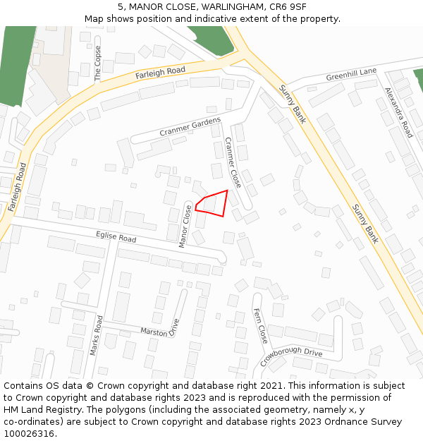 5, MANOR CLOSE, WARLINGHAM, CR6 9SF: Location map and indicative extent of plot