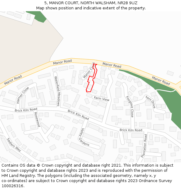 5, MANOR COURT, NORTH WALSHAM, NR28 9UZ: Location map and indicative extent of plot