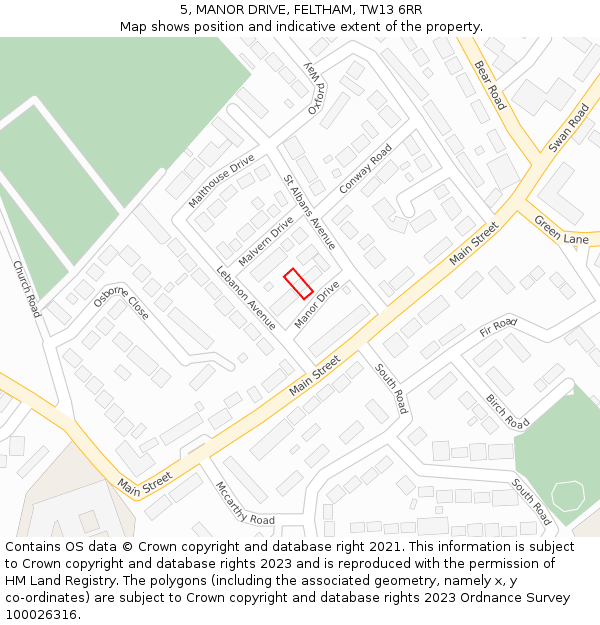 5, MANOR DRIVE, FELTHAM, TW13 6RR: Location map and indicative extent of plot