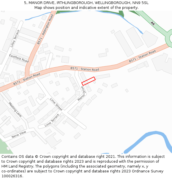 5, MANOR DRIVE, IRTHLINGBOROUGH, WELLINGBOROUGH, NN9 5SL: Location map and indicative extent of plot